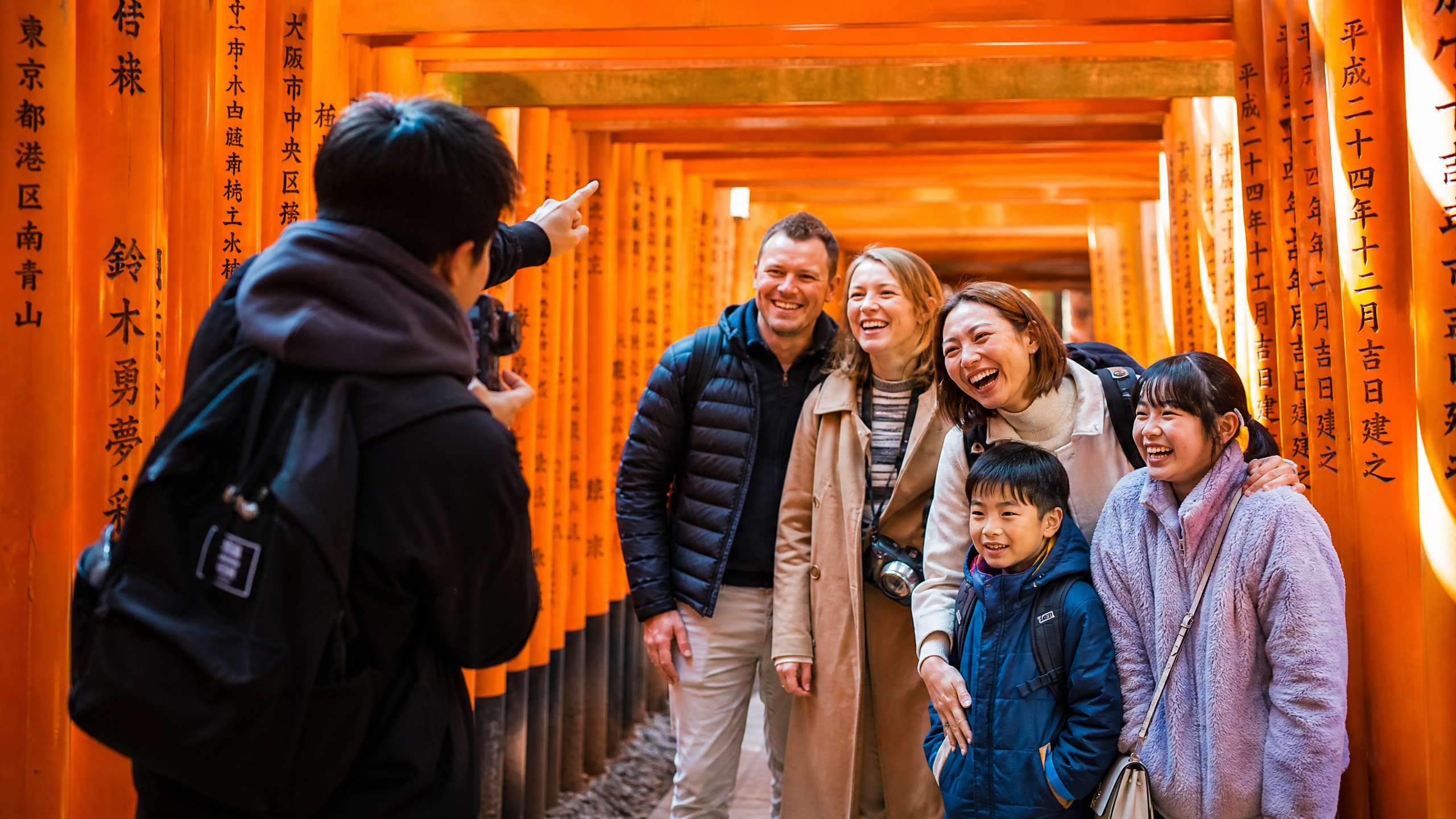 Student photographer with inbound tourists